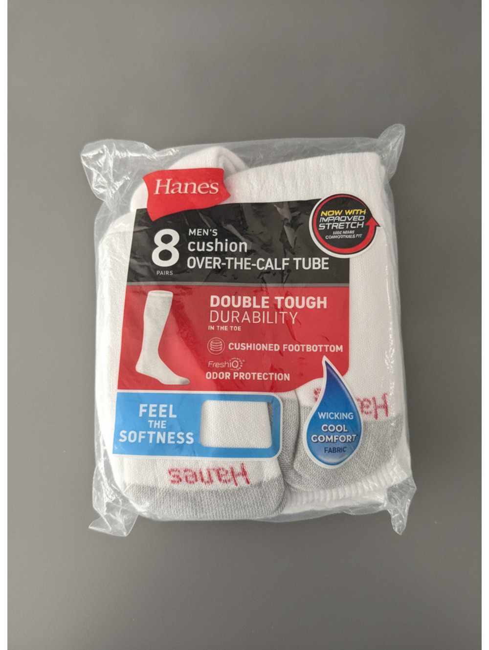 Hanes Men's 8 Pairs Cushion Over-The-Calf Tube Socks White